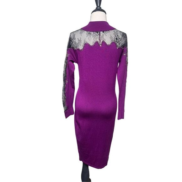 Venus Purple Lace Detail Sweater Dress Rhinestone Embellished Medium - Picture 3 of 5